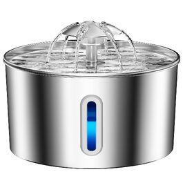 Фонтан-поїлка для котів із нержавіючої сталі, 2.2л, безшумний з LED-підсвіткою та системою фільтрації (4 рівні), комплект з 3 вугільними фільтрами