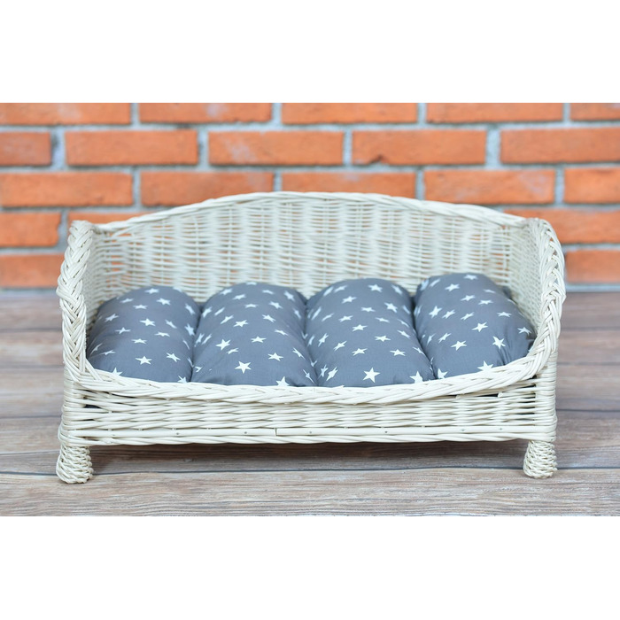 Корзина-ліжко для собак та котів з плетіння, сірого кольору, з м'яким лежаком (74x52x39 см)