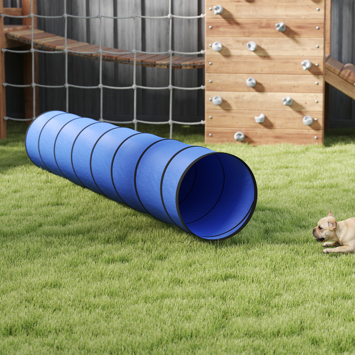 Тунель для собак Agility (300 x 50 см) з 4 анкерами для кріплення та сумкою для перенесення, ігровий тунель для малих та середніх порід, синій
