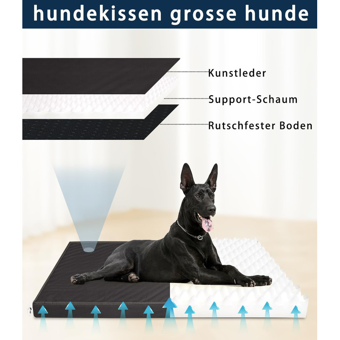 Ортопедичне ліжко для собак великих порід від GUANGDEEN - м'яке, знімний чохол, чорний колір, 116x71x7 см