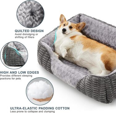 Велике собаче ліжко з неслизьким дном, кошик для собак/диван для домашніх тварин з тканини корд, піднятий борт, для лабрадора, німецької вівчарки, 89x64x23 см, сірий колір