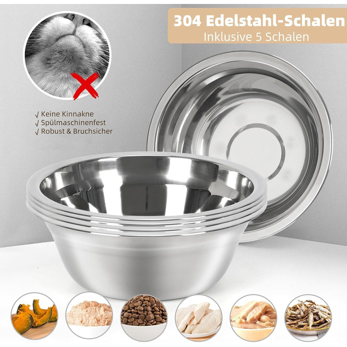 Підвищений годівниця для котів JUJOYBD з 4 нержавіючими мисками, регульована висота, станція годування, миски для їжі та води для котів та маленьких собак