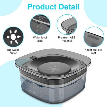 Миска для води для собак, 2 л, повільна годівниця, миска-повільна годівниця, чорна, без розбризкування, для подорожей