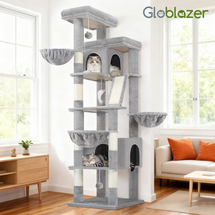 Комплекс для котів Globlazer XXL 204 см з платформами, будиночками та іграшками (сірий)