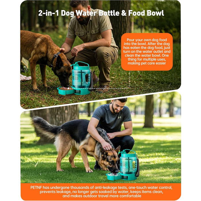 Травельна пляшка для собак - годівниця для води, витокозахисна, для великих тварин, ідеальна для прогулянок, кемпінгу, пляжу (м'ятно-зелена)