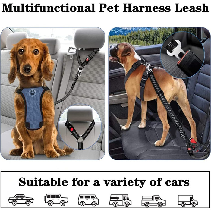 Автогурт для собак у машину, 2 в 1: ремінь та амортизатор, для всіх порід, 2 шт.