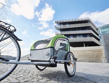 Дитячий велопричіп Fischer Komfort з підвіскою, сертифікований TüV/GS, зелений/антрацитовий, для 2 дітей