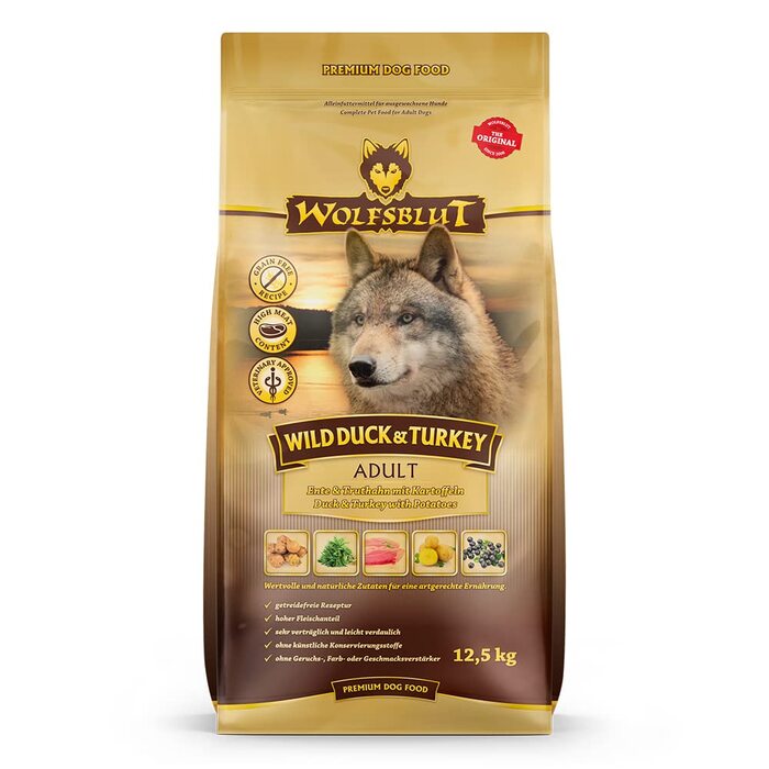 Сухий корм для дорослих собак WOLFSBLUT Wild Duck & Turkey з качкою та індиком, беззерновий, 12.5 кг