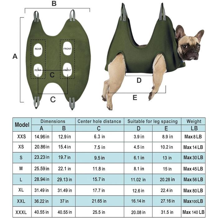 Набір для догляду за собакою Kkiimatt 10-в-1: гамак, триммер, пилка, щітка, XXL+ (до 45,4 кг), хакі