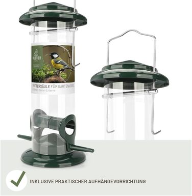 Годівниця для птахів Wildtier Liebe, 23,5 см, зелена - з нержавіючої сталі. Годівна колонка для птахів, годівничий силос для диких птахів. Годування протягом року, 23,5 см, зелений колір