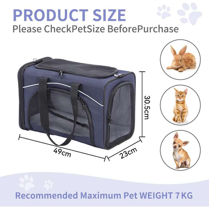 Транспортна сумка Petsfit для котів та собак | Авіапереліт | Сумка-переноска для собак та котів | Безпечний транспорт в авто, літаку та потязі, M/Блакитний Medium
