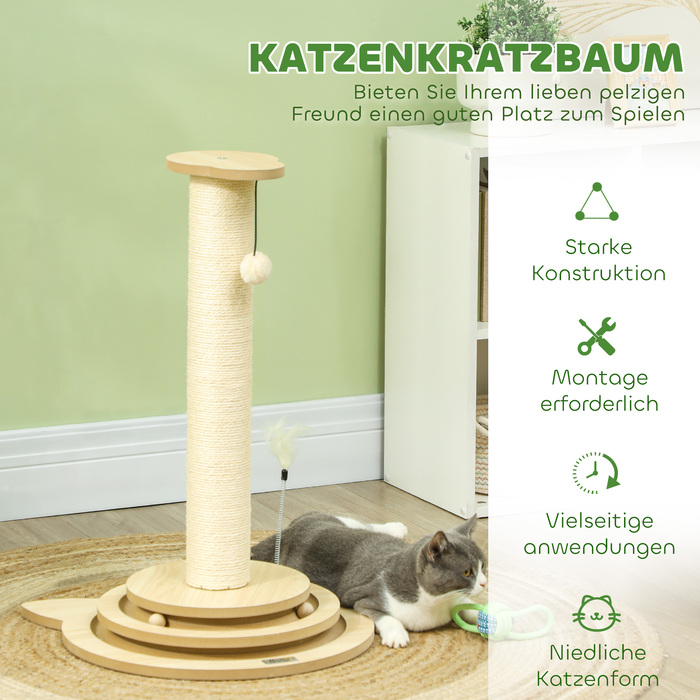 Кігтеточка PawHut 4-в-1, кігтеточка 69 см, кігтеточка Sisal Cat з іграшковим м'ячем, кігтеточка для кішок для котів, меблі для подряпини кішок, кімнатна, дуб | Аосом