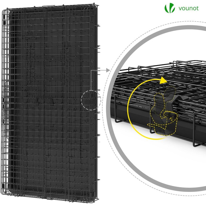Складаний клітка для собак VOUNOT XXL 122x75x81 см, з подвійними дверима, ручками для перенесення та піддоном, чорна, для транспортування в авто
