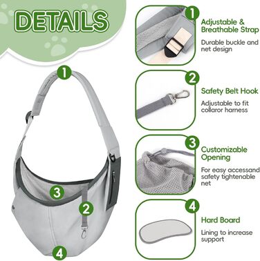 Поводок для собак Bartuke регульований, без рук, для прогулянок з маленькими собаками, зручний та дихаючий, аксесуари для собак, безпечний для подорожей (Зелений) (Сірий)