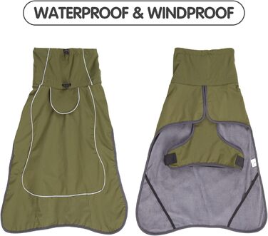 Водонепроникний собачий дощовик Pawivd з флісовою підкладкою - теплий зимовий дощовик та куртка для собак з світловідбиваючими смугами - для активного відпочинку в приміщенні та на вулиці, всі розміри (Хакі, XL)