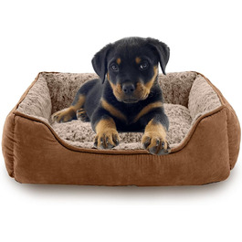 Крісло-лежанка для собак маленьких порід, миюче, м'який плюш, антистресова підстилка з неслизьким дном, прямокутна, коричнева (50 x 48 см), X-Small
