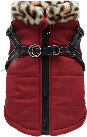 Теплий зимовий одяг для собак: відбиваючий зимовий одяг для цуценят, жилет для собак з вбудованим шлейкою, для маленьких, середніх та великих собак, бургундський колір S