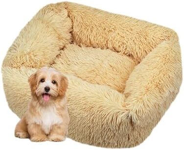 Крісло-лежанка для собак та котів прямокутної форми, колір макарон, великий розмір, плюшеве, для цуценят, кошенят, домашніх тварин (M, світло-жовтий)