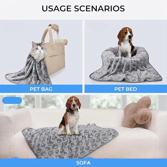 Набір з 3-х фланелевих ковдр MYPETSTOCK для собак і котів, 76x52 см, м'які, теплі, всесезонні, машинне прання, розмір M