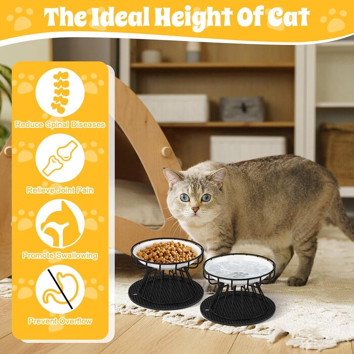 Підвищені миски для котів 2 шт. з підставки, керамічні миски для корму та води, чорні