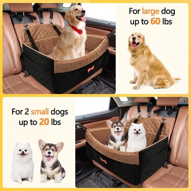 Автокрісло для собак PetsHome: комфортне та безпечне автокрісло для середніх та великих собак, знімний чохол, м'яке Memory Foam, кишені, 2 ремінці безпеки, коричневе