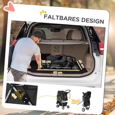 Візок для собак та котів PawHut, чорний, 75x45x97 см, 75L, з килимком, сітковими віконцями, тримачем для напоїв та сумкою для зберігання