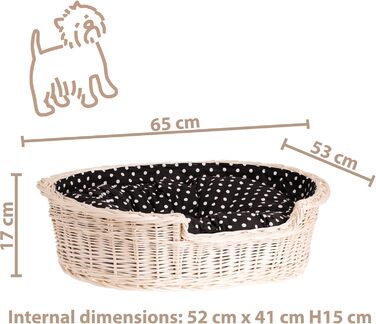 Плетений корзинка-ліжко для собак та котів з подушкою, 60 x 43 x 19 см, бежевий
