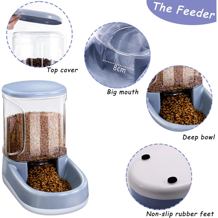 Автоматичний диспенсер корму та води для собак та котів, 3.8 л, 2-в-1, сірий