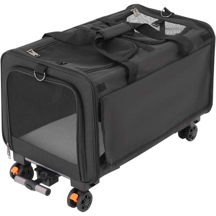 Транспортна переноска для котів та собак, мобільна сумка для 2 тварин, з колесами, знімна, складана, вантажопідйомність 17,5 кг, для прогулянок та парку (Чорний)