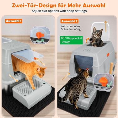 Котловий туалет SZEETECH для котів, великий XXL, нержавіюча сталь з кришкою, з лопаткою, килимком та підставкою, сірий