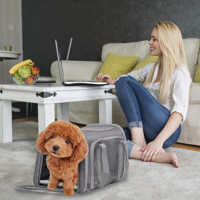 Складана переноска для собак та котів - переноска для тварин для подорожей, кемпінгу та авто (Сірий)