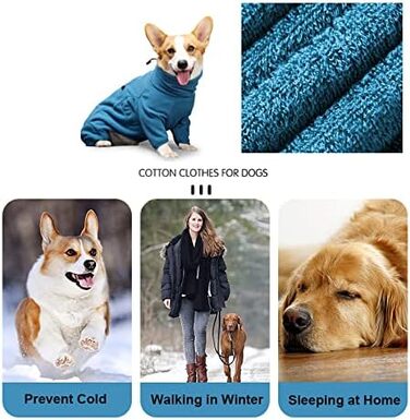 Теплий флісовий пуловер для собак з блискавкою, зимовий одяг для собак, вітрозахисні комбінезони для собак, розмір XL (синій). Розмір XL: довжина спини 52 см, обхват грудей 70 см, колір: синій