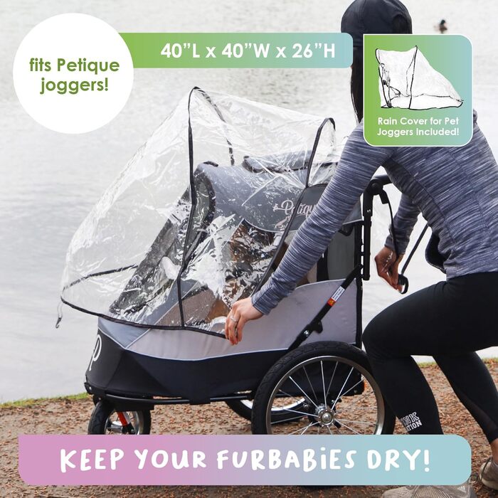 Візок для собак Petique Trailblazer Jogger Space Gray з насосом, дощовиком, адаптером для велосипеда та прапорцем безпеки | повітряні колеса | складний | оглядове вікно | для великих собак та котів сірого кольору