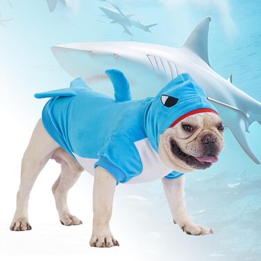 KOOLTAIL Костюм для собак, костюм бджоли, теплий флісовий пуловер з капюшоном, одяг для домашніх тварин, кумедний косплей, карнавальний костюм, захист від холоду, з отвором для повідка (Синій акул, Великий)