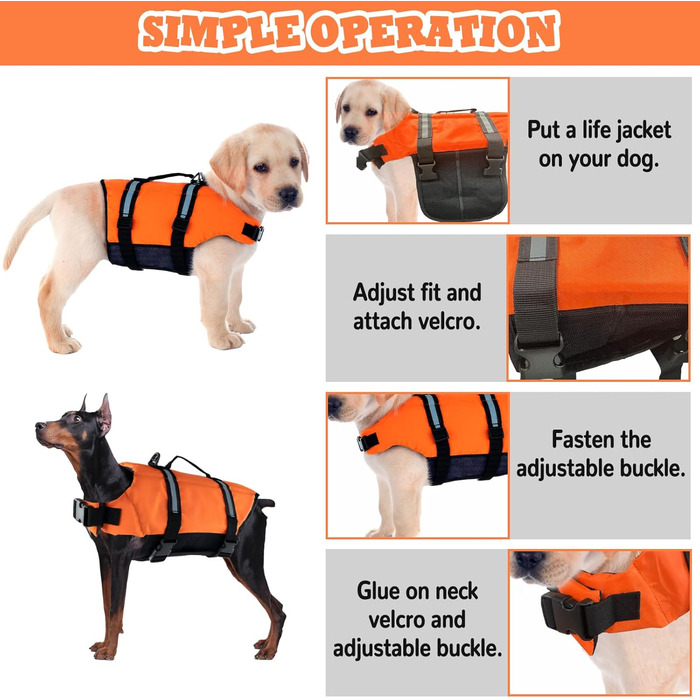 Жилет рятувальний для собак FainFun Orange, XS. Регульований, з високою плавучістю та рятувальним гачком. Підходить для малих та великих собак.