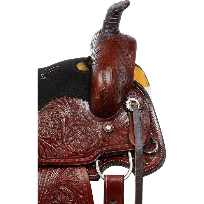 Вестерн-сідло Barrel Racer з тисненням для шоу, прогулянок і трейл-райдингу, шкіра, розмір для коня і поні, сидіння 25,4-45,7 см