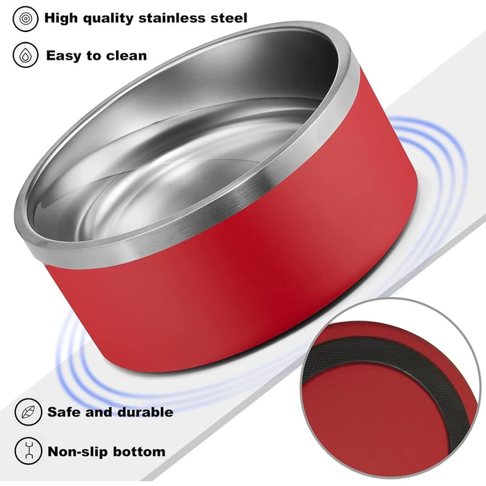 Персоналізований миска для собак та котів – нержавіюча сталева годівниця з іменем, протиковзна миска для собак та котів, поїльник (червоний)