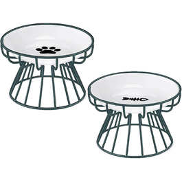 Набір мисок для котів Voittozege 2 шт., підняті миски, проти блювоти, миски для корму котів, зручні для вусів, з металевим підставкою, захищають хребет, для комфорту котів