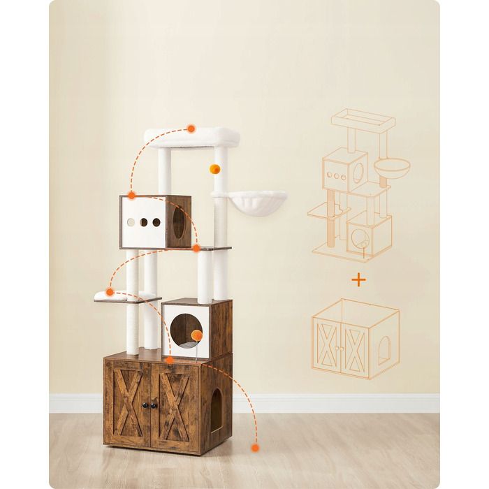 Високий когтеточка-комплекс Feandrea (161-220 см) з ліжком та стовпчиком для дряпання