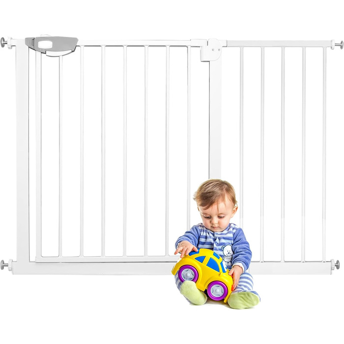 Захист для сходів та дверей: сітка-бар'єр без свердління, 105-115 см. Ідеально для собак та дітей. Біла сітка-бар'єр з подвійним замком, автозакриттям, відкриванням однією рукою та фіксацією 90°.