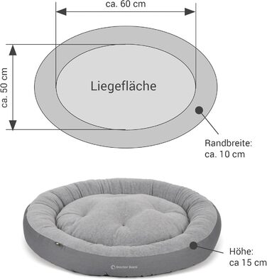 Кругле м'яке ліжко для собак середніх порід GreenLabel, Königsblau (блакитний) - ліжко-гніздо з ворсистим наповнювачем, знімний чохол Fleece/Baumwolle, розмір M (60x50 см)
