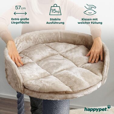 Дерево для котів HAPPYPET Felix 120 см, стійке, для великих порід, товсті стовпи 18 см, натуральний сизаль