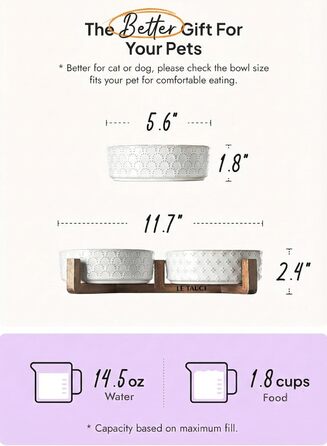 Набори мисок для собак LE TAUCI для маленьких порід, миски для корму та води з підставкою з акації, 1,5 чашки, для собак та котів, важкі миски для тварин S-1.5 Cups