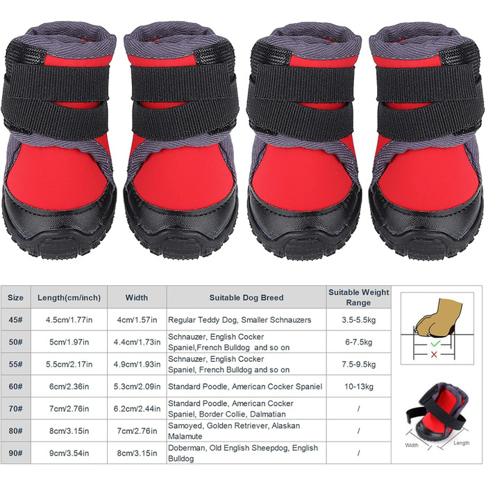Взуття для собак: захист лап, водонепроникні антиковзні чоботи, спортивне взуття для середніх та великих собак, червоні