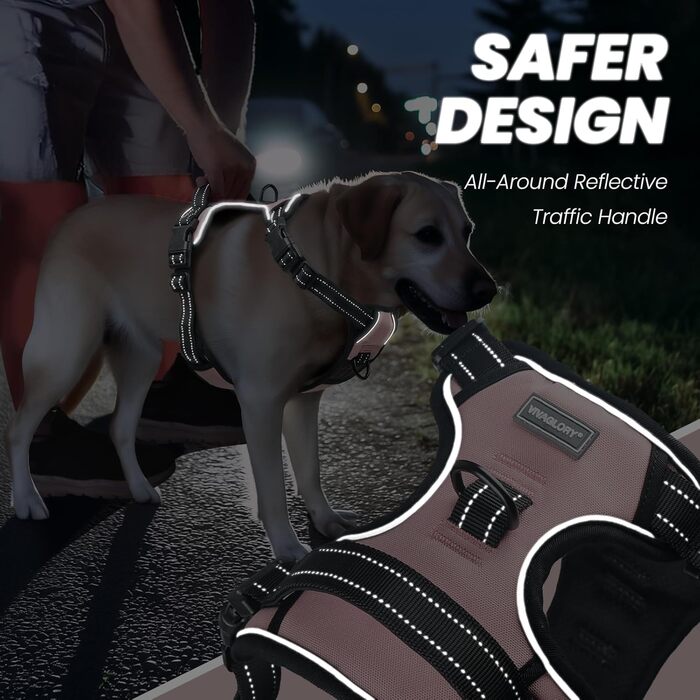 Нашийник для собак VIVAGLORY Easefit, анти-тягнучий, з ручкою, для тренувань та прогулянок, м'який, не дає вирватися, M (Sakura-Rosa, L(64-84cm обхват грудної клітки))