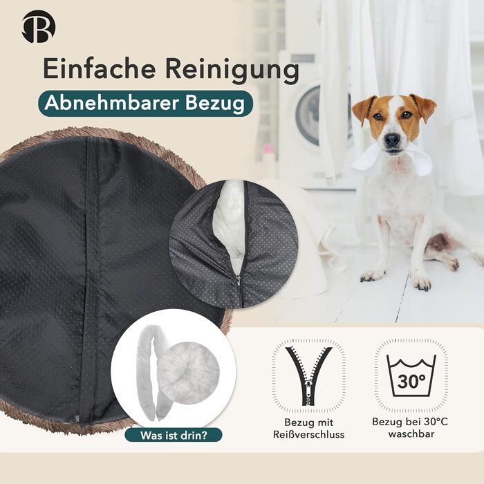 Кругле ліжко для собак середніх порід, 70 см, м'яке пухнасте гніздо, зручне та миється, колір хакі