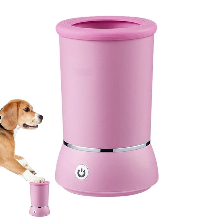 Автоматична мийка лап для собак, електрична, з силіконом, рожева
