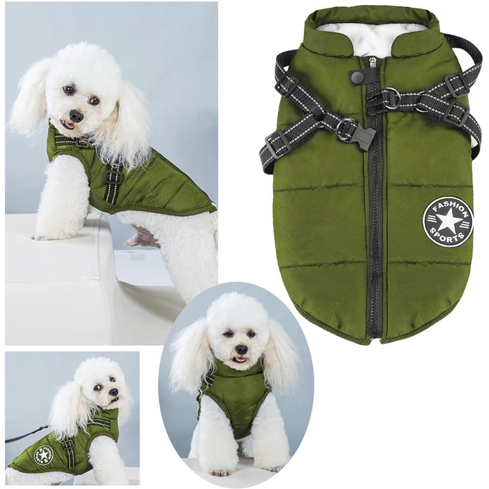Зимова куртка для собак Aiboria: вітронепроникна, водонепроникна, 2-в-1, тепла, зелена, для цуценят та малих порід