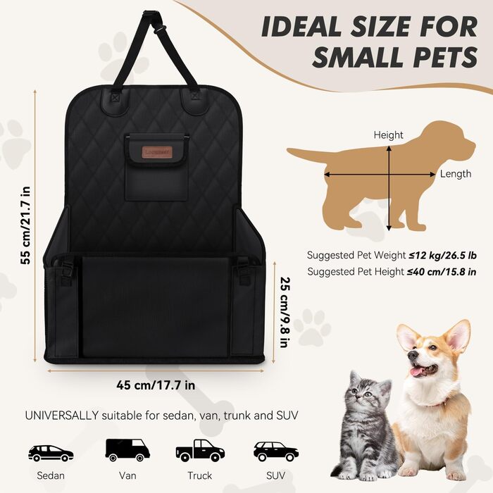 Автокрісло для собак: стабільне, безпечне, водонепроникне, чорне. Підходить для малих та середніх порід.