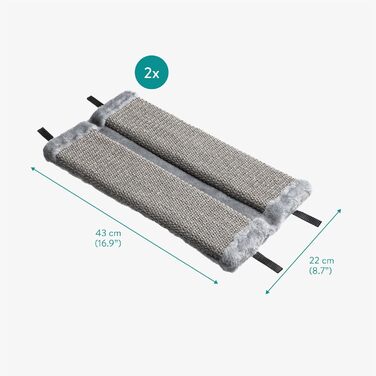 Настінне дряпачко для котів Navaris - 2 шт. дряпальні килимки, кутова стіна для котів - 43x22x2 см, кутова дряпка, кігтеточилка з сизалю (сірий)